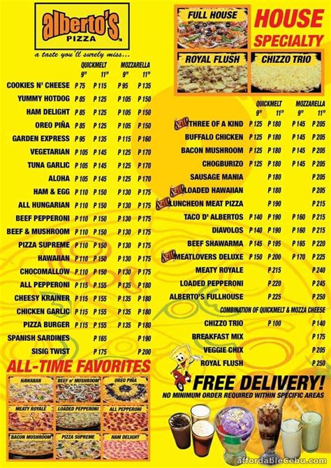 albertos bajada|ALBERTO’S PIZZA MENU (with Delivery & Branches).